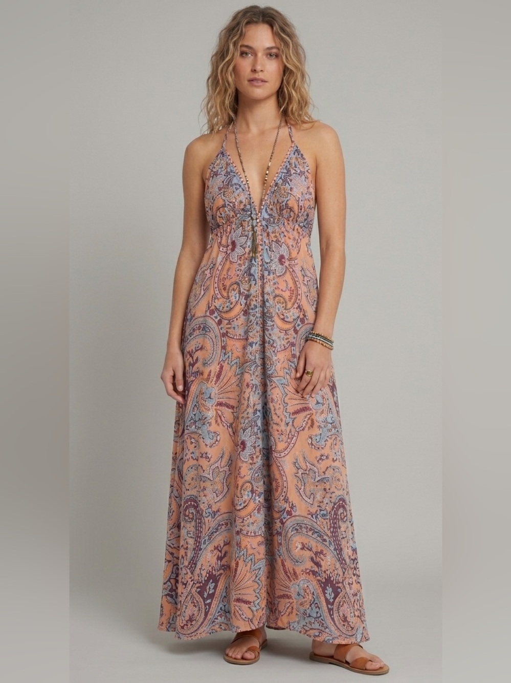 Boho Paisley Open Back Maxi Dress